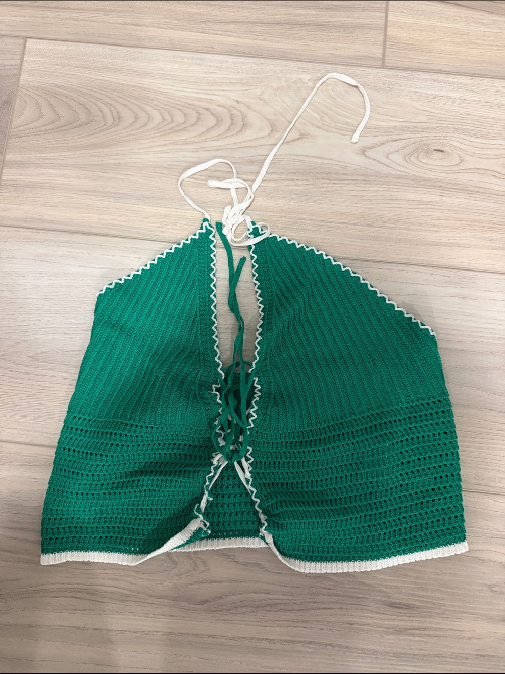 SHEIN Green Crochet Tank with White Trim
